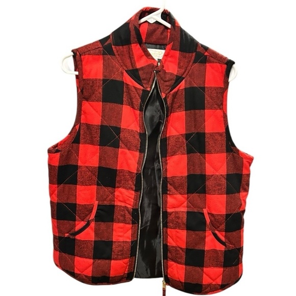 MUD PIE Buffalo Plaid Red Black Winter Outer Vest Women’s Large VGC - Picture 1 of 5
